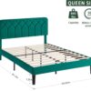 VECELO Queen Size Bed Frame Premium Velvet Upholstered Platform with Height Adjustable Headboard/Mattress Foundation, Solid Wooden Slat Support, No Box Spring Needed/Easy Assembly
