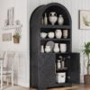 Arched Bookshelf Bookcase China Pantry Storage Cabinet with Doors and Shelves,Kitchen Pantry Cabinet,71“ Tall Food Pantry Furniture for Living Room, Dining Room (Black)