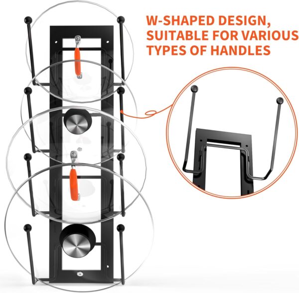 8 Layers of Adjustable Pot Lid Organizer Rack for Cabinet Door/Wall，2Pack Lid Organizer Pots and Pans Holder for Kitchen Storage with No Drilling Adhesive (Black)