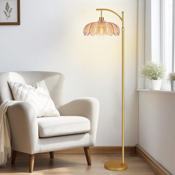 Floor Lamp for Living Room,Bedroom,Gold Dimmable Standing Lamp with Remote,Mid Century Modern Brass Tall Lamp Retro Vintage Green Glass Lamp Floor Light Boho Bohemian