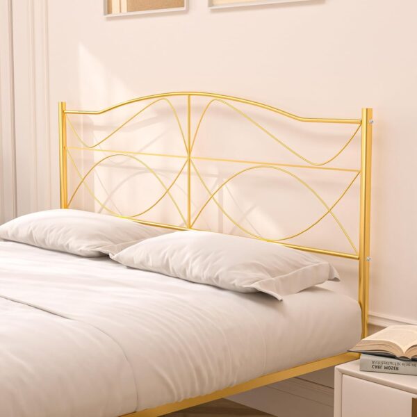 VECELO Queen Size Bed Frame, Gold Metal Bed Platform with Headboard, Sturdy Steel Slats Support, No Box Spring Needed/Noise-Free,Easy Assembly, Black