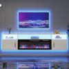 70" Floating TV Stand with 36" Electric Fireplace - Wall Mounted Entertainment Center with LED Lights & Storage Cabinet, Modern Media Console for Living Room, Supports TVs up to 80" (White)