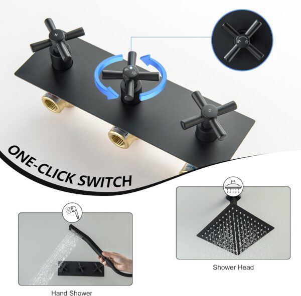 71KukZHwRUL._AC_SL1500_.jpg 3 Handle Shower Faucet Set, 10" Ceiling Mount Rain Shower Head with Handheld Spray Matte Black Shower Systems with Rain Shower and Handheld