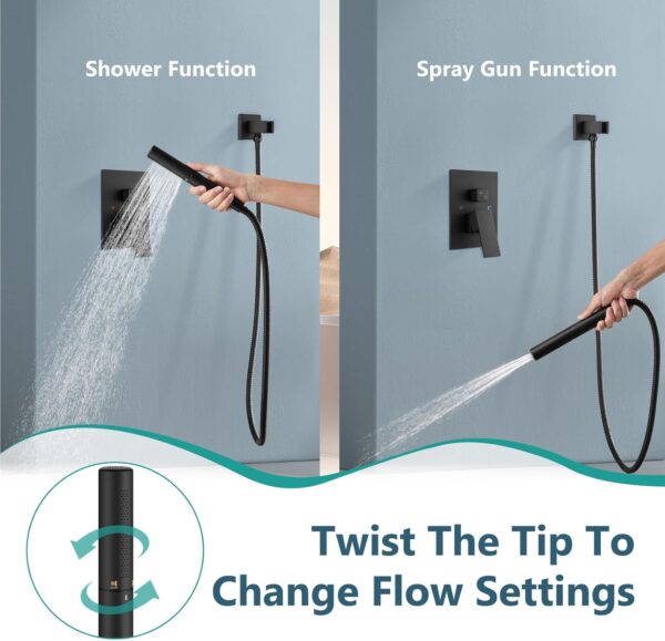Aolemi Ceiling Mount Shower System with Rainfall Shower Head and Handheld,High Pressure Shower Faucet Set Fixture Combo with 2 in 1 Handheld Spray Rough-in Valve,8 Inch Shower Head Matte Black