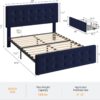 IDEALHOUSE Queen Size Bed Frame with 4 Storage Drawers and Headboard, Velvet Upholstered Platform Bed Frame with Wooden Slats Support, Button Tufted Design, No Box Spring Needed, Blue