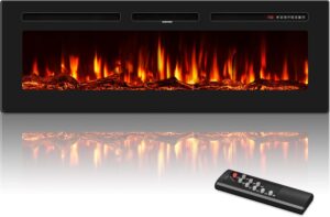 60 Inches Electric Fireplace Inserts, Ultra-Thin Fire Place Heater, Floating Wall Faux Fireplace Electric with Higher Temperatures & Lower Noise, Aesthetic Design & Realistic Flames, 750/1500W