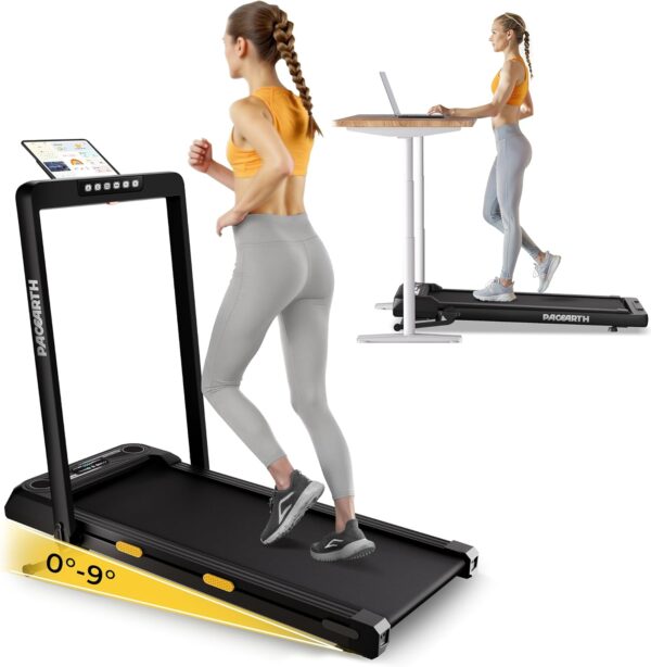 PACEARTH Walking Pad Treadmill 3 in 1 Under Desk Foldable Treadmill 7.6mph 15% 9-Level Auto Incline Pause/Start Remote Control 2.5HP Powerful Quiet 265Lbs Weight Capacity for Home Office Workout