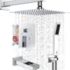 SR SUN RISE 12 Inches All Metal Square Shower System with Tub Spout, Tub Shower Faucet Set, High Pressure Rain Shower Head and Handheld Sprayer Combo Shower Fixtues, Valve Included, Polished Chrome