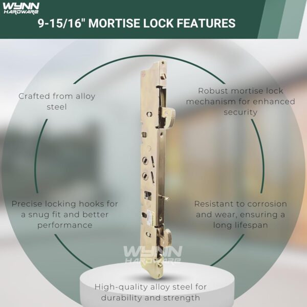 Amesbury Truth Dual Point 9-15/16" Mortise Lock (No FacePlate) with Anti-Slam Pin for Sliding Patio Glass Door Locking Mechanism Replacement | Fix and Repair Door Hardware Lock Set - Alloy Steel