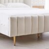 Livinia Queen Size Elton Velvet Platform Bed, Upholstered Bed Frame with Vertical Channel Tufted Headboard Footboard, Strong Wood Slats, No Box Spring Needed, Ivory (Queen)