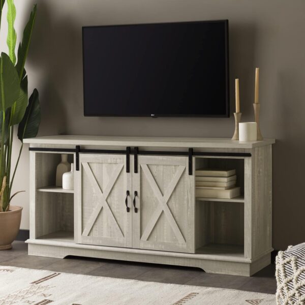 Walker Edison Richmond Modern Farmhouse Sliding Barn Door TV Stand for TVs up to 65 Inches, 58 Inch, Stone Grey