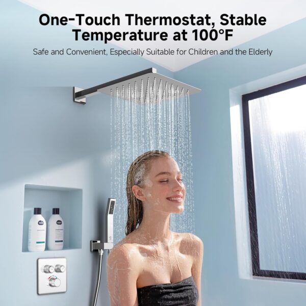 SR SUN RISE 100℉ Thermostatic Shower System,12" Luxury Rainfall Shower Head and High-Pressure Handheld Bathroom Shower Faucet Set,Shower Valve and Trim Kit Included (Polished Chrome)