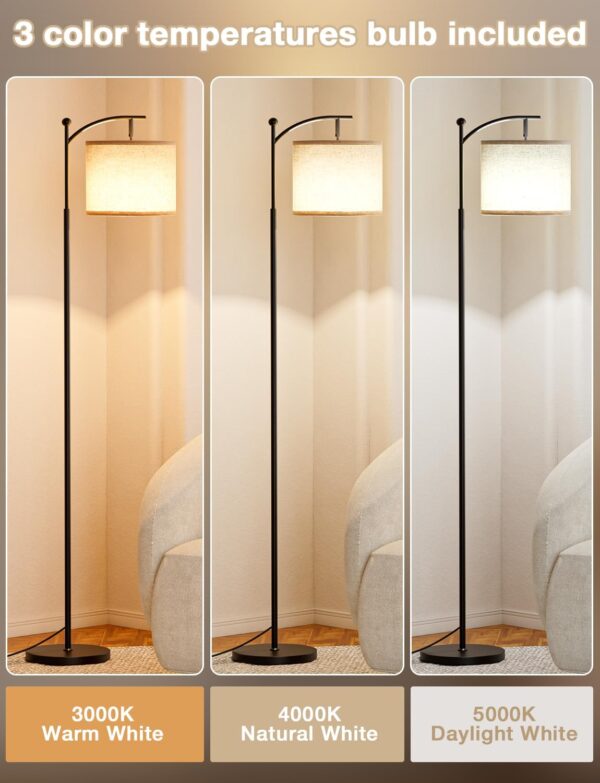 Ambimall 60" Floor Lamps for Living Room with 3 Color Temperatures Bulb & Adjustable Linen Shade, Tall Lamp for Living Room Bedroom Office Classroom Dorm Room(9W Bulb Included)