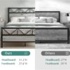Queen Bed Frame with Headboard, Industrial 51.2" Tall Headboard, Queen Platform Bed Frame with Heavy Duty Metal Slats Support, No Box Spring Needed, Noise-Free, Easy Assembly, Wash Grey