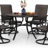 PHI VILLA Outdoor Patio Dining Set 5 Piece with 4 Padded Swivel Dining Chairs & 1 Large Round Dining Table, Textilene Mesh Fabric Chair and 42" Metal Table for All Weather