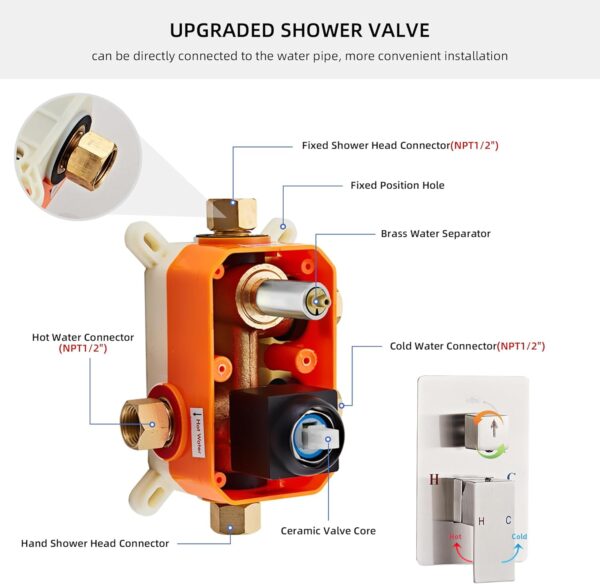 Shower Faucet Set, Rainfall Shower System Complete Wall Mounted for Bathroom with 8 Inch Shower Head and Handheld Rain Mixer Combo Kit with Shower Valve and Shower Trim, Brushed Nickel