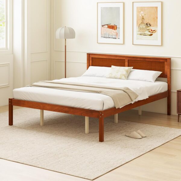 Giantex Queen Wood Platform Bed Frame with Headboard, Mid Century Queen Bed Frame with Wood Slat Support, Solid Wood Foundation with 16" Under Bed Storage, No Box Spring Needed, Easy Assembly