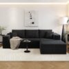 107.5" Cloud Sectional Couch with L-Shape Chaise,Modern Modular Sofa with Deep Seat, Upholstered Couches for Living Room Bedroom Apartments,No Assembly Required, (Black,Right Facing Chaise)