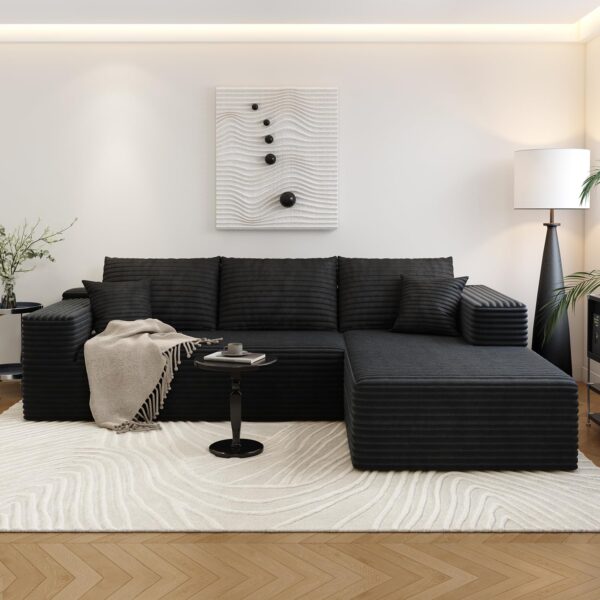 107.5" Cloud Sectional Couch with L-Shape Chaise,Modern Modular Sofa with Deep Seat, Upholstered Couches for Living Room Bedroom Apartments,No Assembly Required, (Black,Right Facing Chaise)