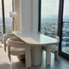 Modern Barrel Dining Chairs Set of 4, Upholstered Accent Kitchen Chair with Arms Comfy Linen Fabric Side Chair for Living Room/Home Office/Reception, Linen Cream