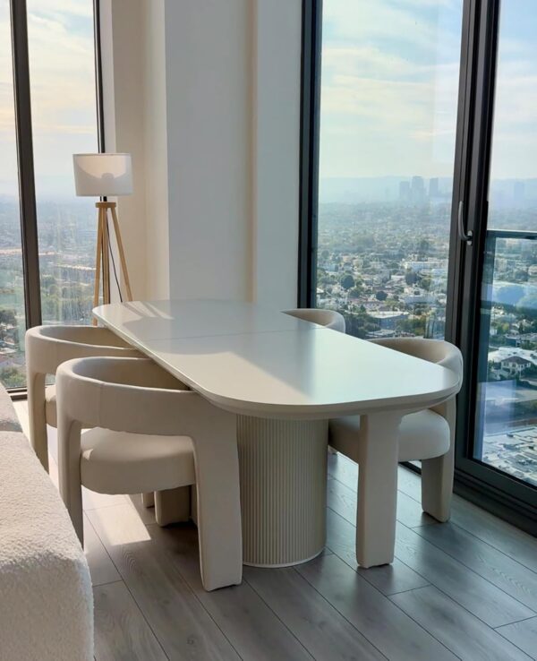 Modern Barrel Dining Chairs Set of 4, Upholstered Accent Kitchen Chair with Arms Comfy Linen Fabric Side Chair for Living Room/Home Office/Reception, Linen Cream