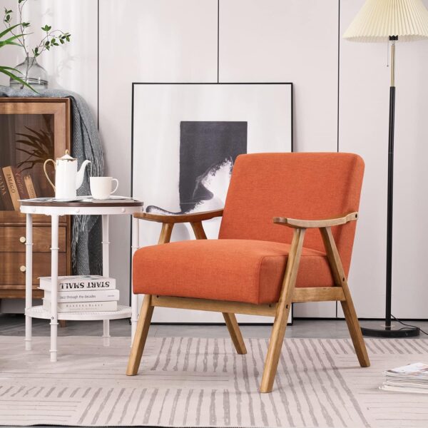 VINGLI Mid-Century Retro Modern Upholstered Lounge Chair Fabric Accent Chair Sturdy Wooden Frame Armchair (Burnt Orange)