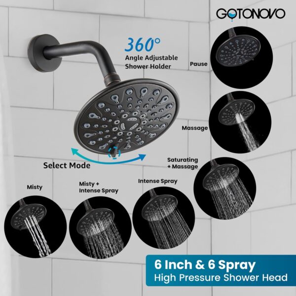 gotonovo Tub Shower Faucet Set Shower Head and Handle Set 6 Modes 6 inch Shower Head Kit with Tub Spout High Pressure Shower System Combo Shower Trim Kit with Valve Round Shower Head Oil Rubbed Bronze