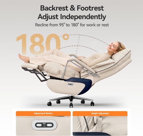 Dual Motor Electric Executive Office Chair with Foot Rest, Comfortable Reclining Office Chair Wide Seat, Big and Tall Ergonomic Leather Home Office Desk Chair 420lbs, Beige