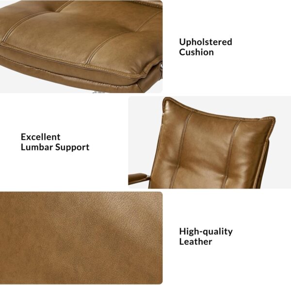 HULALA HOME Faux Leather Home Office Desk Chair, Adjustable Swivel Computer Chair with Sliver Legs and Arms, Comfy Upholstered Task Chair(Camel)