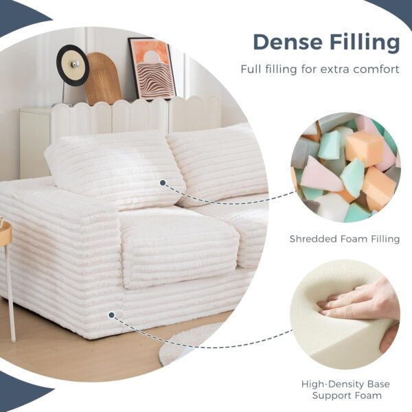 MAXYOYO Giant Bean Bag Chair for Adults, Upholstered Loveseat Floor Sofa with Pillows and Armrests, Large Bean Bag Sofa Plush Chair Couch for Bedroom Living Room, White