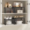 SONGMICS Cabinet Organizer Shelf, Set of 2 Kitchen Counter Shelves, Kitchen Storage, Spice Rack, Stackable, Expandable, Metal and Engineered Wood, Ink Black and Ebony Black UKCS02B01