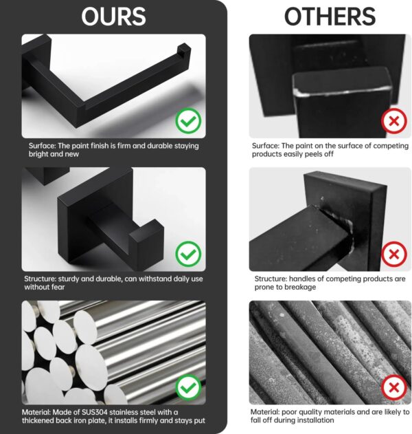 5-Piece Matte Black Bathroom Accessories Set, SUS304 Stainless Steel Wall Mounted 16 Inch Hand Towel Bar, Toilet Paper Holder, Towel Ring, Towel Hooks, Bathroom Hardware Set, Towel Bar Set