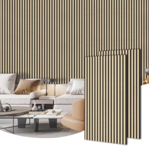 71NFbqe8CEL._AC_SL1500_.jpg HOURIA 2Pcs Wood Slat Acoustic Panels for Wall and Ceiling, 23.6X 47.2 Inch 3D Fluted Wood Finish Soundproof Wall Panels, Sound Absorbing Decorative Wall Panels for Interior Wall Decor - Oak