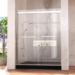 71NM1F5RpCL._AC_SL1500_.jpg Frameless Shower Door, 5/16" (8mm) Clear Tempered Glass Shower Door, 56-60" W x 74" H, Quiet Soft-Close, Reversible Installation, SGCC Certified (Brushed Nickel-Double Sliding Style A, 60" W x 74" H)