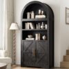 Arched Bookshelf Bookcase China Pantry Storage Cabinet with Doors and Shelves,Kitchen Pantry Cabinet,71“ Tall Food Pantry Furniture for Living Room, Dining Room (Black)