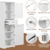 67.3“ Tall Linen Bathroom Storage Cabinet, Modern Linen Cabinet Freestanding with 2 Doors and 1 Drawer, Bathroom Organizers Storage, Shelves for Bathroom, Living Room, Anti-Tipping (White)