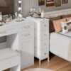 Fixwal Narrow Storage Cabinet, Narrow Nightstand Dresser with 4 Drawers, Slim Fabric Dresser Storage Tower for Small Spaces, White Dresser, for Bedroom, Bathroom, Laundry, Closet