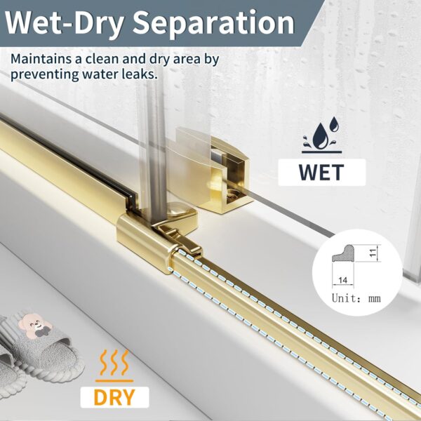 Frameless Shower Door, 56-60 in. x 76 in., Single Sliding Shower Door, 5/16" (8mm) Tempered Glass with Double Nano Coating, Easy to Clean, Walk-in Bathroom Glass Door – Brushed Gold