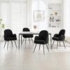 Black Dining Chairs Set of 4, Modern Dining Chairs with Arms and Sturdy Metal Legs, Boucle Fabric Upholstered Kitchen Dining Chairs for Dining Room, Living Room, Bedroom