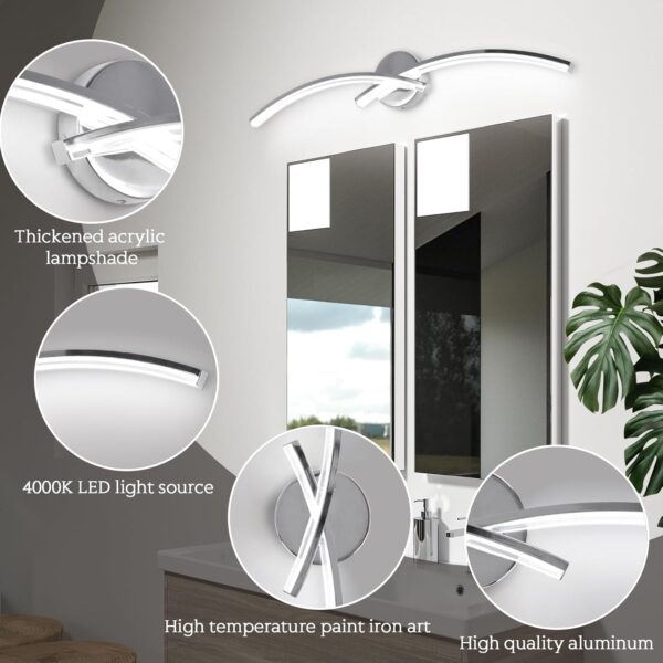6000K Modern Vanity Light, 31 inch Chrome Bathroom Light, 15W Modern Dimmable Bathroom Light Fixture Over Mirror for Mirror Cabinet