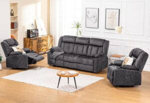 COMHOMA Manual Recliner Chair Set，Fabric Reclining Sofa Chair with Cup Holders, Upholstered Recliner with Side Pockets Suitable for Living Room Furniture （3+1+1）