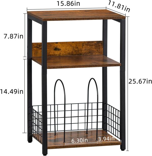 LELELINKY 3 Tier End Table,Record Player Stand with Storage Up to 100 Albums,Turntable Stand for Vinyl,Brown Records Shelf for Living Room Bedroom