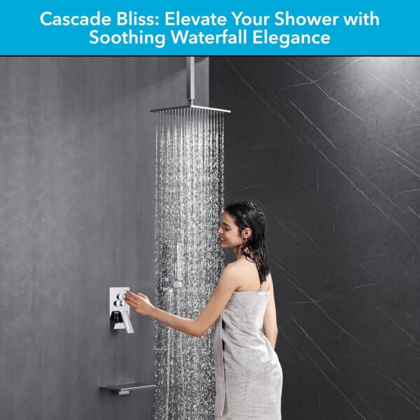 VANFOXLE Shower Faucets Sets Complete Chrome Shower System with Tub Spout Push Button Diverter Shower Faucet Fixtures with 2 in 1 Handheld, 10 Inch Shower Head(Rough-in Valve Body and Trim)