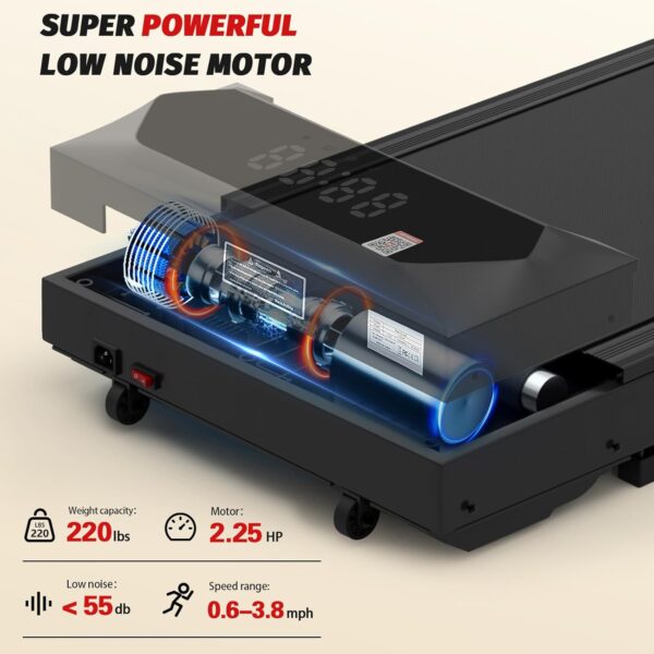 Walking Pad, Under Desk Treadmill, Walking Pad Treadmill for Home Office, 2.25HP Portable Treadmill with 220lb Capacity, Walking treadmill with Remote Control/App Control LED Display