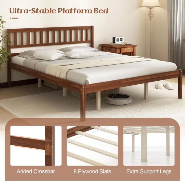 KOMFOTT Queen Size Wood Platform Bed Frame with Headboard, 16-Inch Mid-Century Wooden Bed Frame with Slats Support & 12” Under Bed Storage Space, Retro Mattress Foundation, No Box Spring Needed