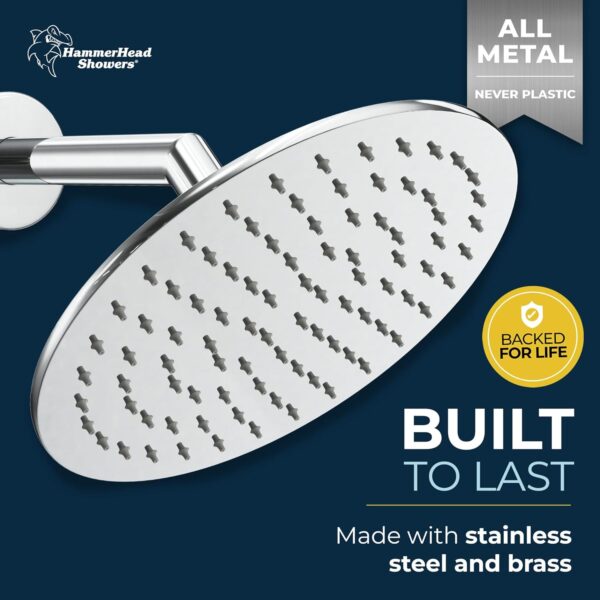 HammerHead Showers® ALL METAL 8 Inch Rainfall Shower Head – CHROME - Shower Head Rainfall - 2.5 GPM High Flow Shower Head Optimized for Pressure – Large Round Rain Shower Heads