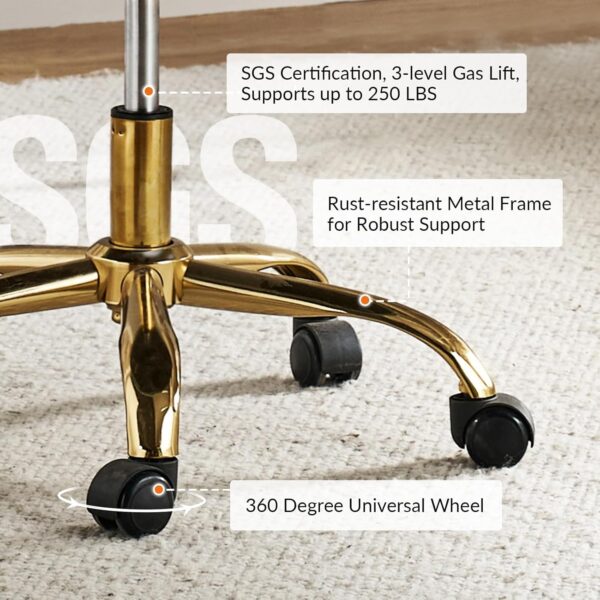 HULALA Home Executive Office Chair, Adjustable Airbag Lumbar Support, Modern Leather Ergonomic Office Chair with Padded Armrests, Tilting & Swivel, Camel and Gold
