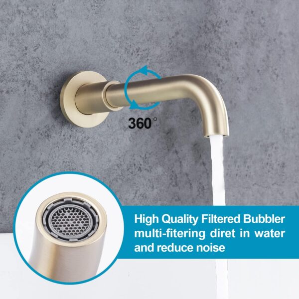 AZOS Wall Mounted Bathtub Faucet with Handheld Shower, High Flow Rate Tub Filler Faucet Set with 360° Swivel Spout Fixtures, Brushed Gold Waterfall Tub Faucets