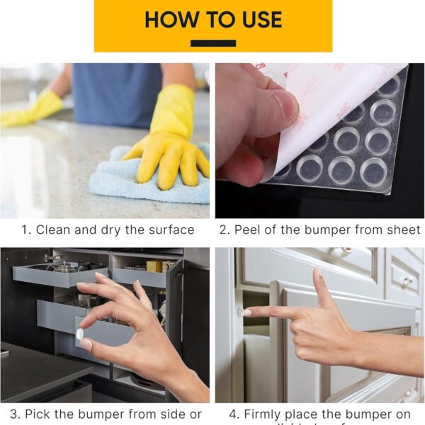 104-Piece Cabinet Bumper Set - Clear, Self-Adhesive Rubber Pads for Doors, Cupboards, and Kitchen Cabinet Protectors – Dampen Noise & Protect Surfaces