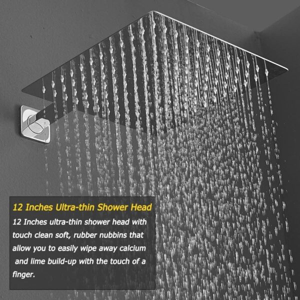 Chrome Shower System Bathroom Shower Faucet Set with Tub Spout Wall Mounted 12 Inch Shower Head and Handle Set with Handheld 3 Function Tub and Shower Trim Kit with Rough-in Valve